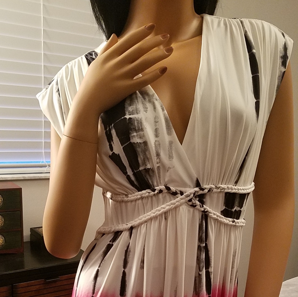 Pink, white and black sleeveless maxi dress